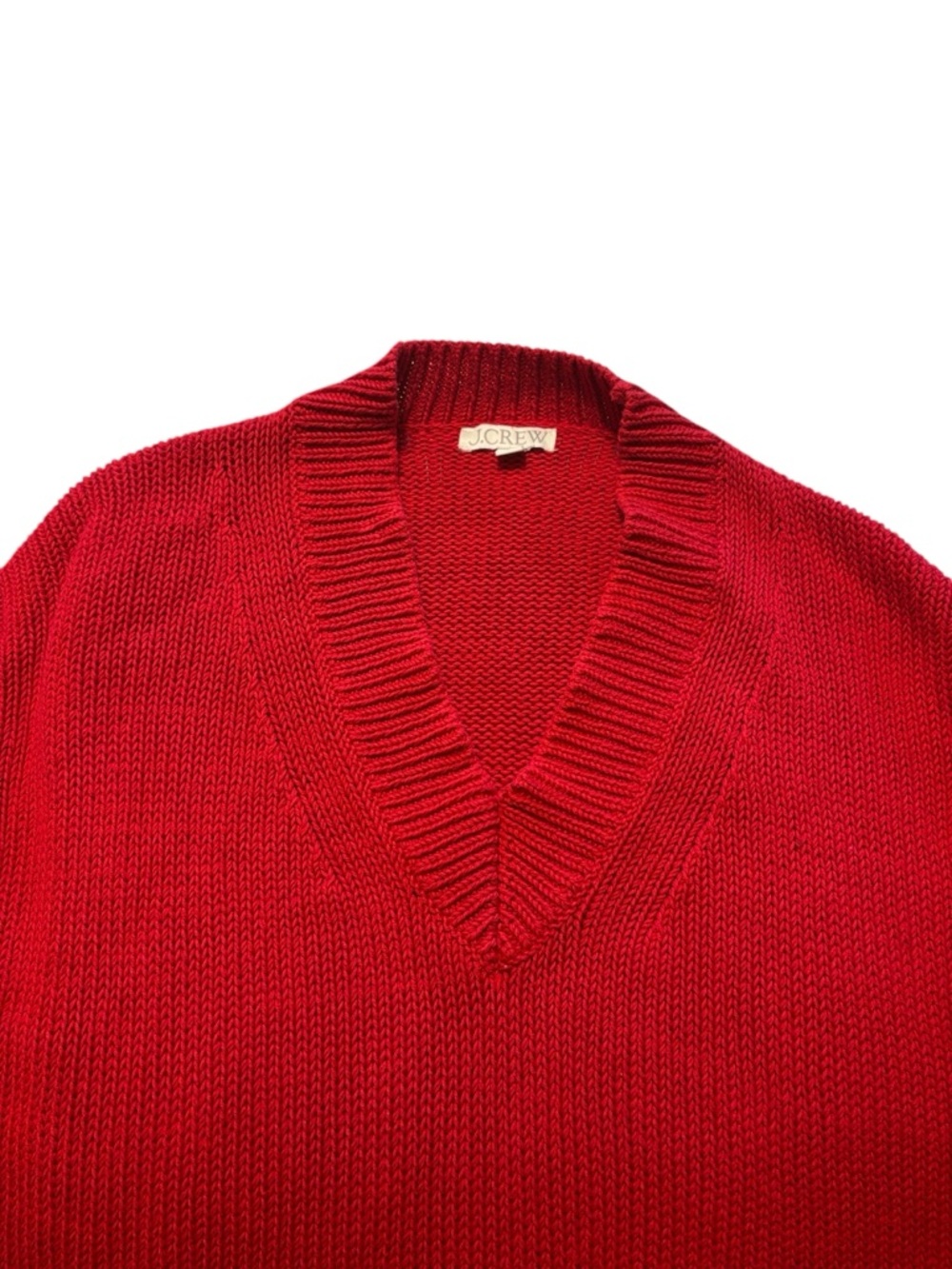 J. Crew Heritage Cotton Oversized V-Neck Sweater S Red Fisherman Preppy - Picture 3 of 7